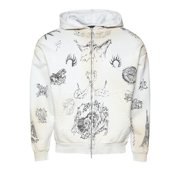 Balenciaga Medium Fit Zip-Up Hoodie Off White/Black