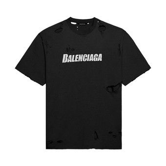 Buy Balenciaga Caps Destroyed Flatground T-Shirt 'Black' - 651795