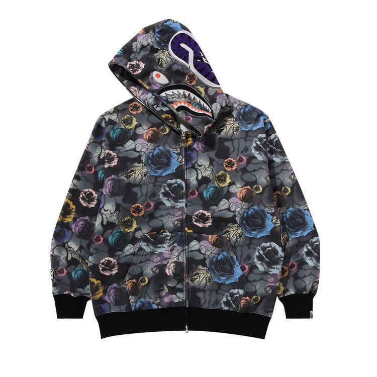 Bape Floral Camo Shark Relaxed Fit Full Zip Hoodie 'black'