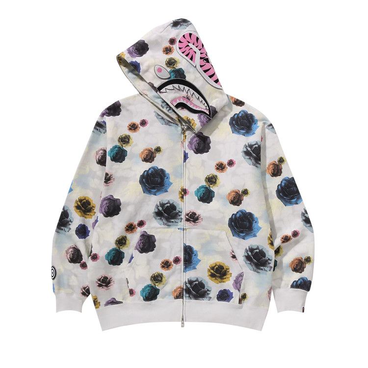 Bape Floral Camo Shark Relaxed Fit Full Zip Hoodie Ivory