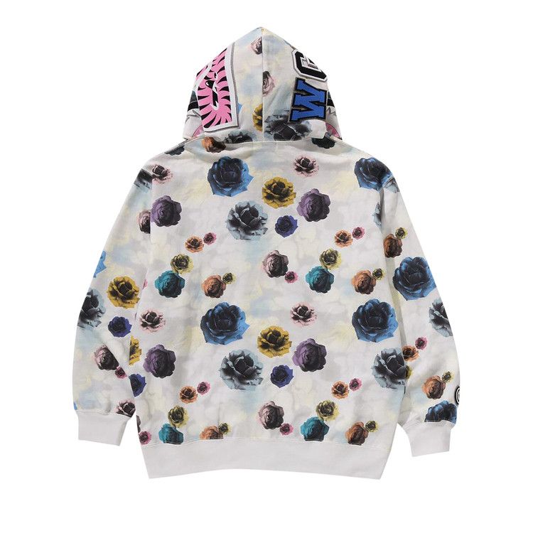 Bape Floral Camo Shark Relaxed Fit Full Zip Hoodie Ivory