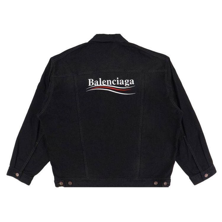 Balenciaga Embroidered Political Logo Denim Jacket Black