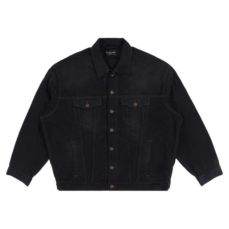 Balenciaga Embroidered Political Logo Denim Jacket Black