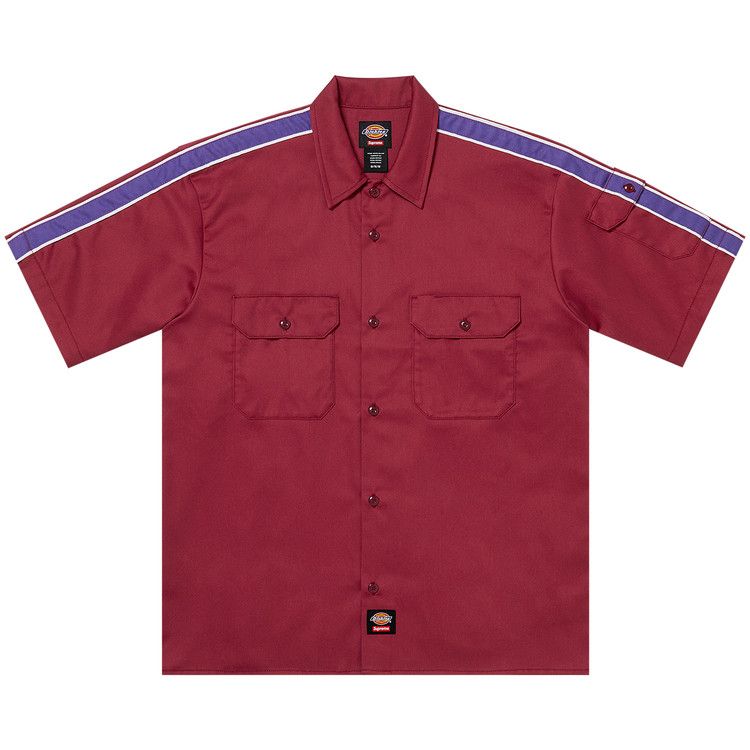 Supreme X Dickies Stripe Shorts-Sleeve Work Shirt Maroon Price in