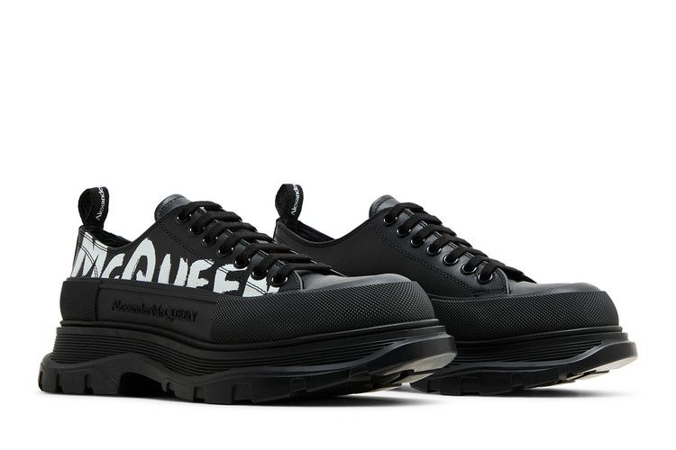 Alexander Mcqueen Tread Slick Lace-Up Graffiti Logo - Black White