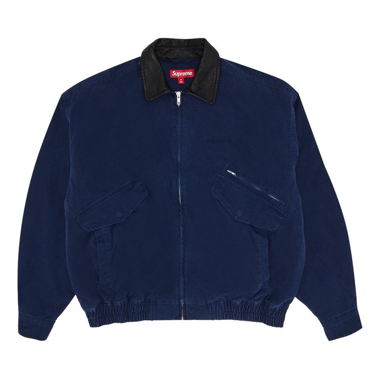 Supreme Leather Collar Utility Jacket 'navy'