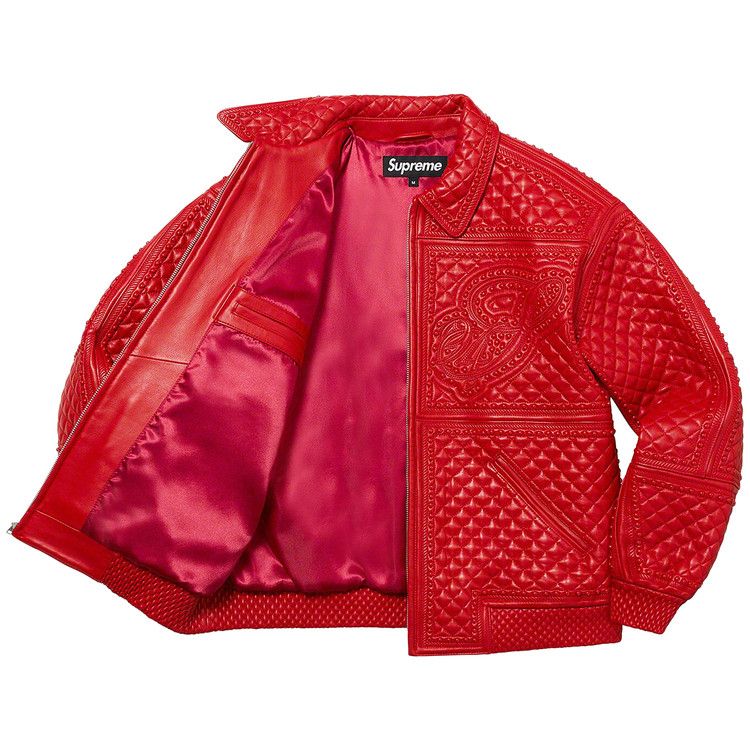 Buy Supreme Studded Quilted Leather Jacket 'Red' - FW22J9