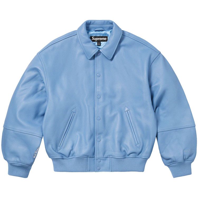 Supreme Gore-Tex Infinium Windstopper Leather Varsity Jacket Light Blue