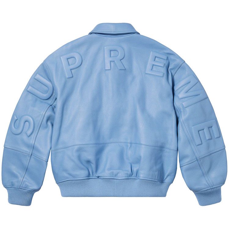 Supreme Gore-Tex Infinium Windstopper Leather Varsity Jacket Light Blue