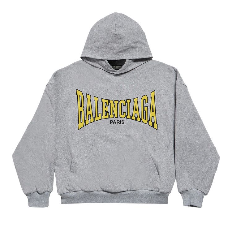 Balenciaga Logo Printed Hoodie Heather Grey/Yellow