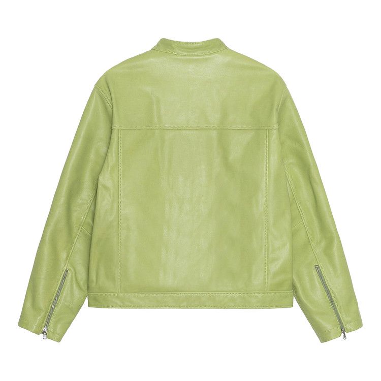 Stussy Cafe Racer Leather Jacket 'lime'