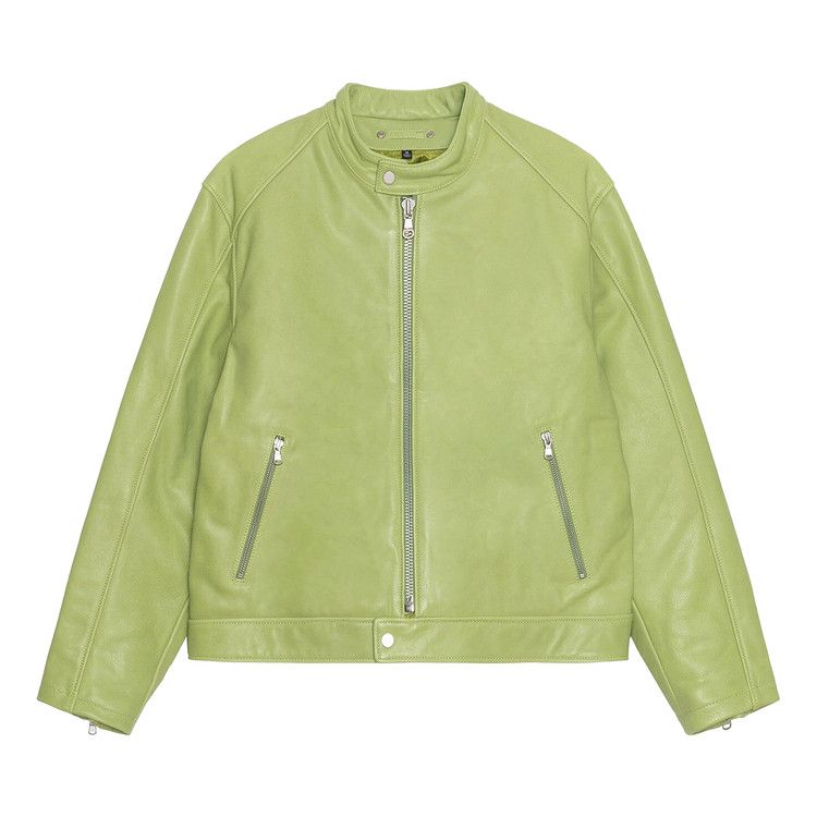 Stussy Cafe Racer Leather Jacket 'lime'