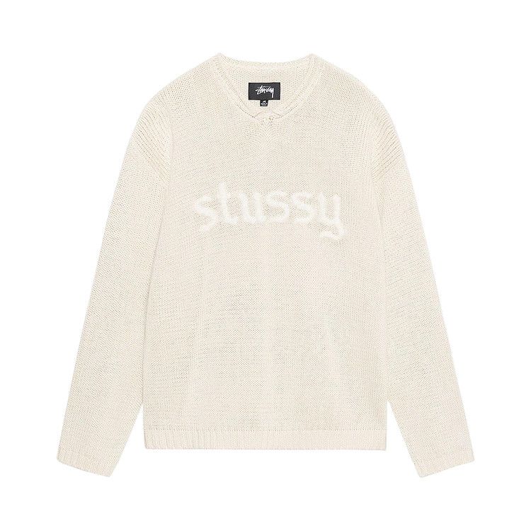 Stussy Embroidered V Neck Logo Sweater Natural