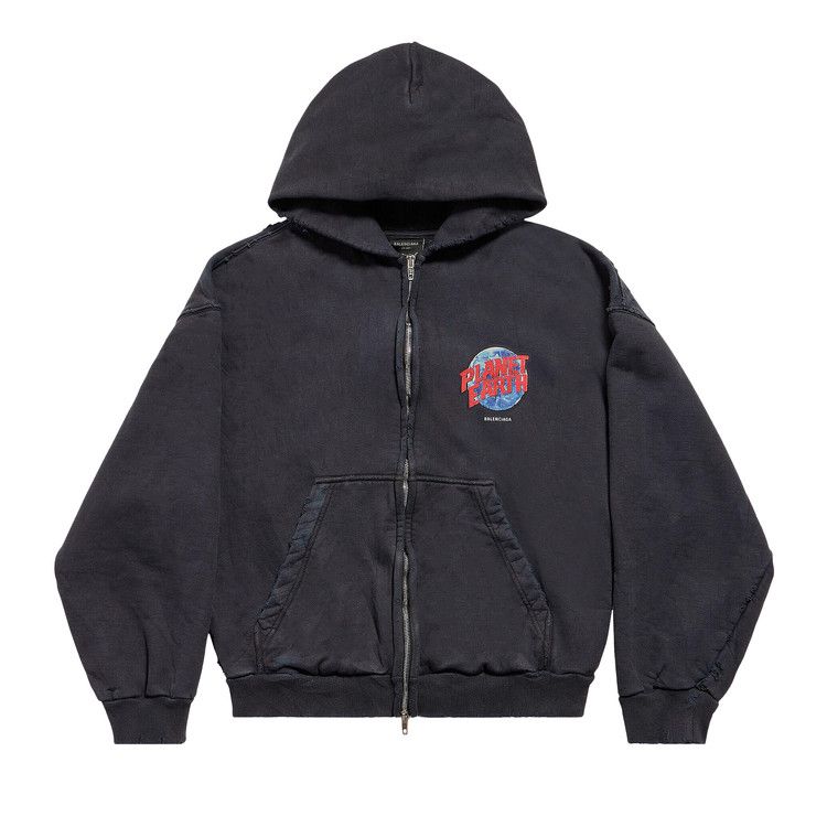 Balenciaga Zip Up Hoodie 'washed Black'