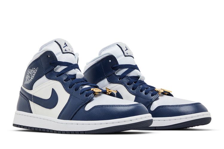 Wmns Air Jordan 1 Mid 'midnight Navy Gold Charms'