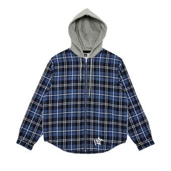 Buy Sp5der Hooded Zip Flannel Shirt Jacket 'Blue Plaid