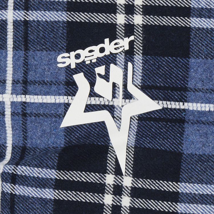 ジャケット・アウター Sp5der Hooded Zip Flannel Shirt Jacket Sp5der Hooded Zip Flannel Shirt Jacket Blue Plaid Men's