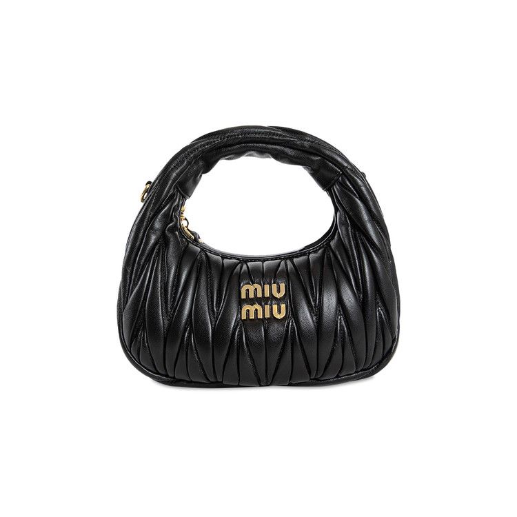 Miu Miu Wander Matelassé Nappa Leather Hobo Mini Bag Black