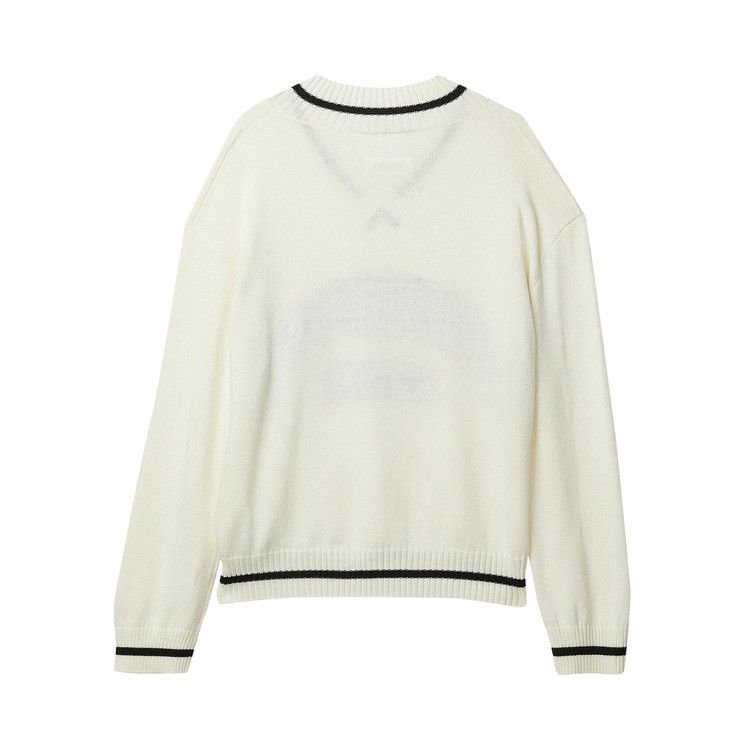 Mm6 Maison Margiela Varsity Jaquard V-Neck Off White