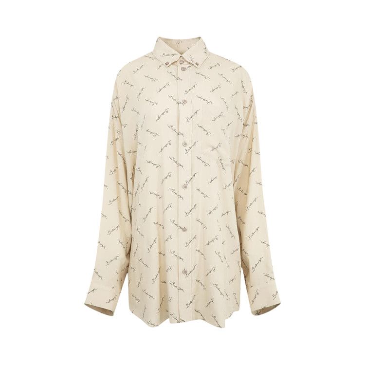 Balenciaga Long-Sleeve Cocoon Shirt Light Beige/Black