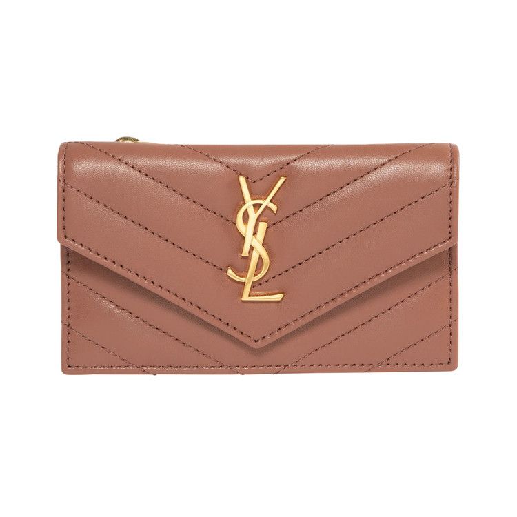 Saint Laurent Cassandre Matelassé Card Case Coral Paradise
