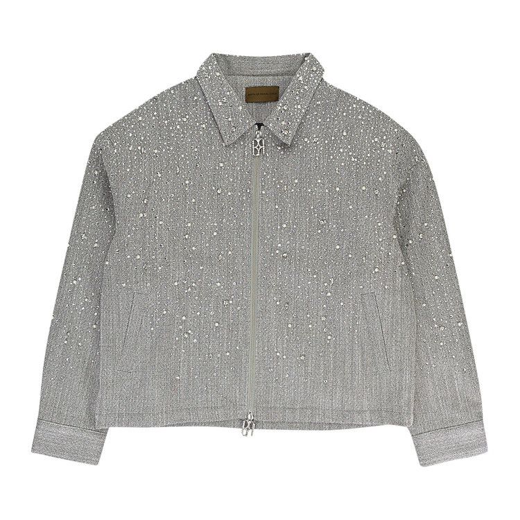 Birth Of Royal Child Rhinestone Zipper Work Jacket Light Grey