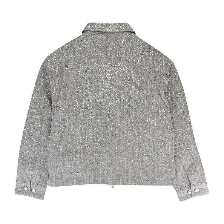 Birth Of Royal Child Rhinestone Zipper Work Jacket Light Grey
