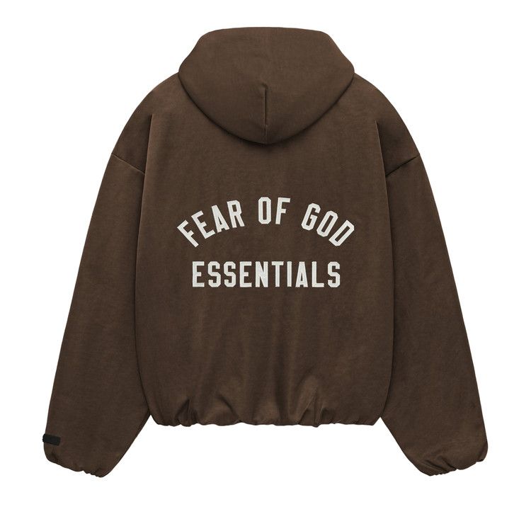 Fear of God Essentials Textured Nylon Hooded Bomber Jacket Brown