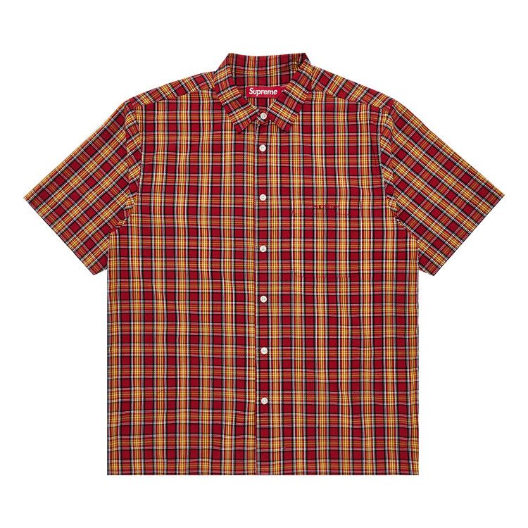 Supreme Mini Plaid Shorts-Sleeve Shirt Red