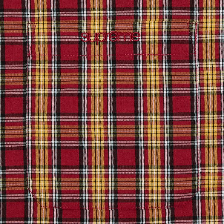 Supreme Mini Plaid Shorts-Sleeve Shirt Red