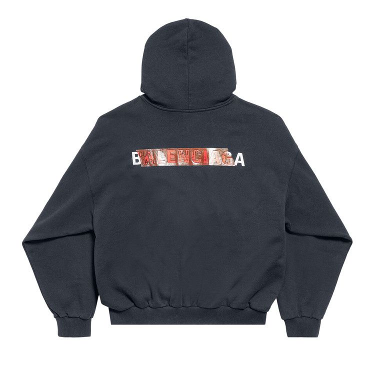 Balenciaga Taped Back Hoodie Faded Black/White/Red