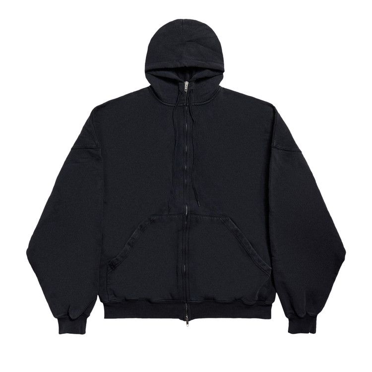 Balenciaga Large Zip-Up Hoodie Faded Washed Black
