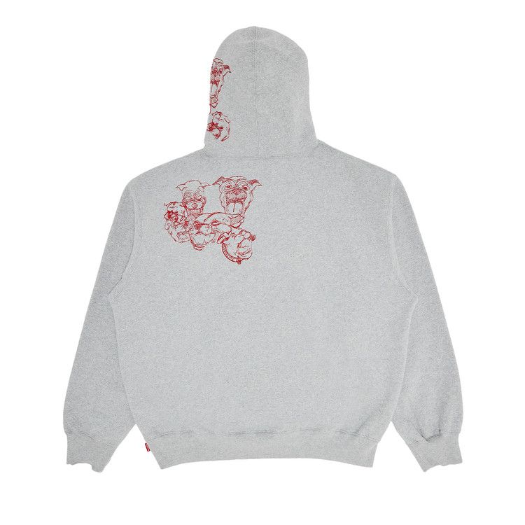 トップス 25ss Supreme Pitbulls Embroidered Hooded Supreme】Pitbulls Embroidered Hooded Sweatshirt Grey 25SS