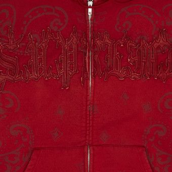 Leather AppliquéZip Up Hooded Sweatshirt Leather Applique Zip Up Hooded Sweatshirt 