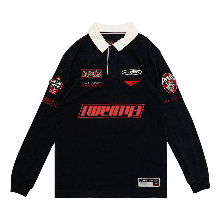 Jordan Flight School Rugby Shirt Black White