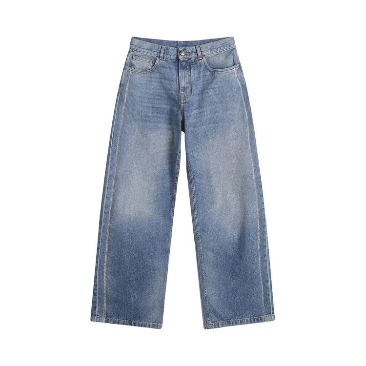 Palm Angels Curved Logo Loose Jeans Light Blue