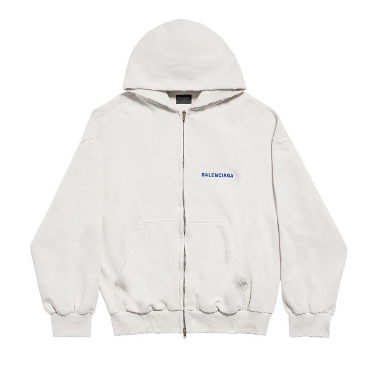 Balenciaga Logo Embroidered Zip-Up Hoodie Dirty White/Sport Blue