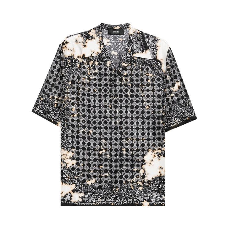 Tシャツ・カットソー AMIRI FW25 BLEACH BANDANA BOWLING SHIRT (AMSTCA1159 BLACK) Amiri Men's Bleached Silk Bandana Bowling Shirt | Neiman Marcus