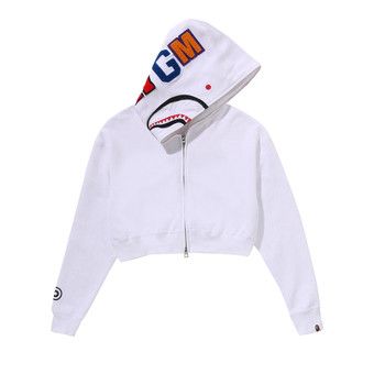Buy BAPE Shark Cropped Full Zip Hoodie 'White' - 1L80 215 011