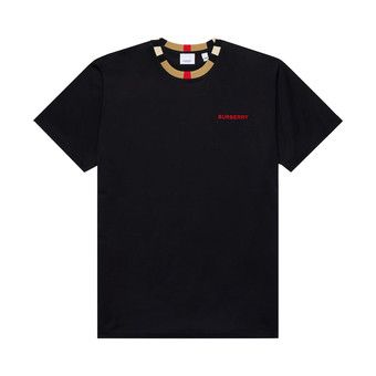 Buy Burberry Icon Stripe Trim Cotton T-Shirt 'Black' - 8069538 | GOAT