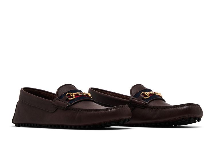 Gucci Ayrton Webbing-Trimmed Horsebit Leather Driver Loafers Brown