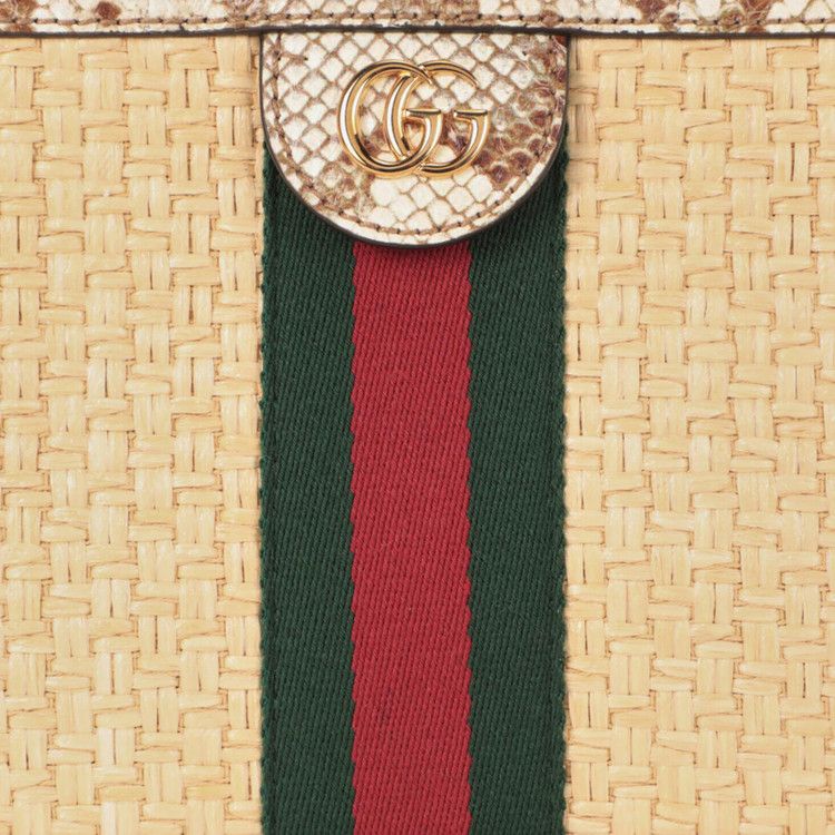 Gucci Ophidia Straw Small Shoulder Bag Natural