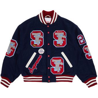 Buy Supreme Drill Team Varsity Jacket 'Navy' - FW25J48 NAVY | GOAT