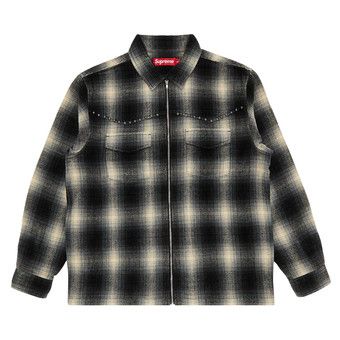 Buy Supreme Studded Shadow Plaid Zip Up Shirt 'Black' - FW25S7