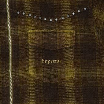 Buy Supreme Studded Shadow Plaid Zip Up Shirt 'Olive' - FW25S7