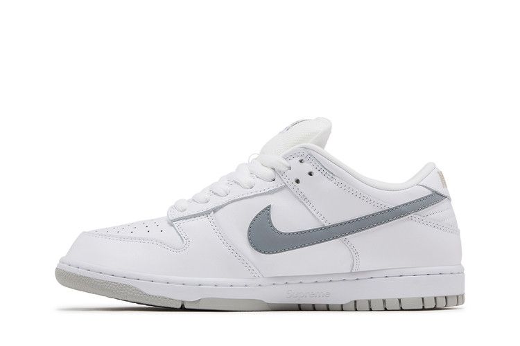 Buy Supreme x Nike Dunk Low SB 'White Metallic Silver' - HQ8487