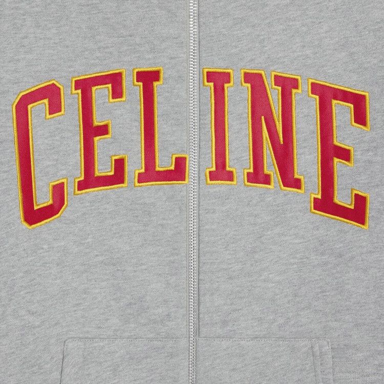Celine Loose Zip Up Hoodie 'grey Melange/Burgundy/Yellow'