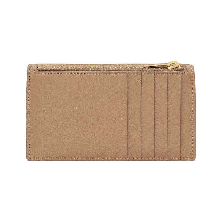 Saint Laurent Cassandre Fragments Flap Card Case In Lambskin Natural Tan