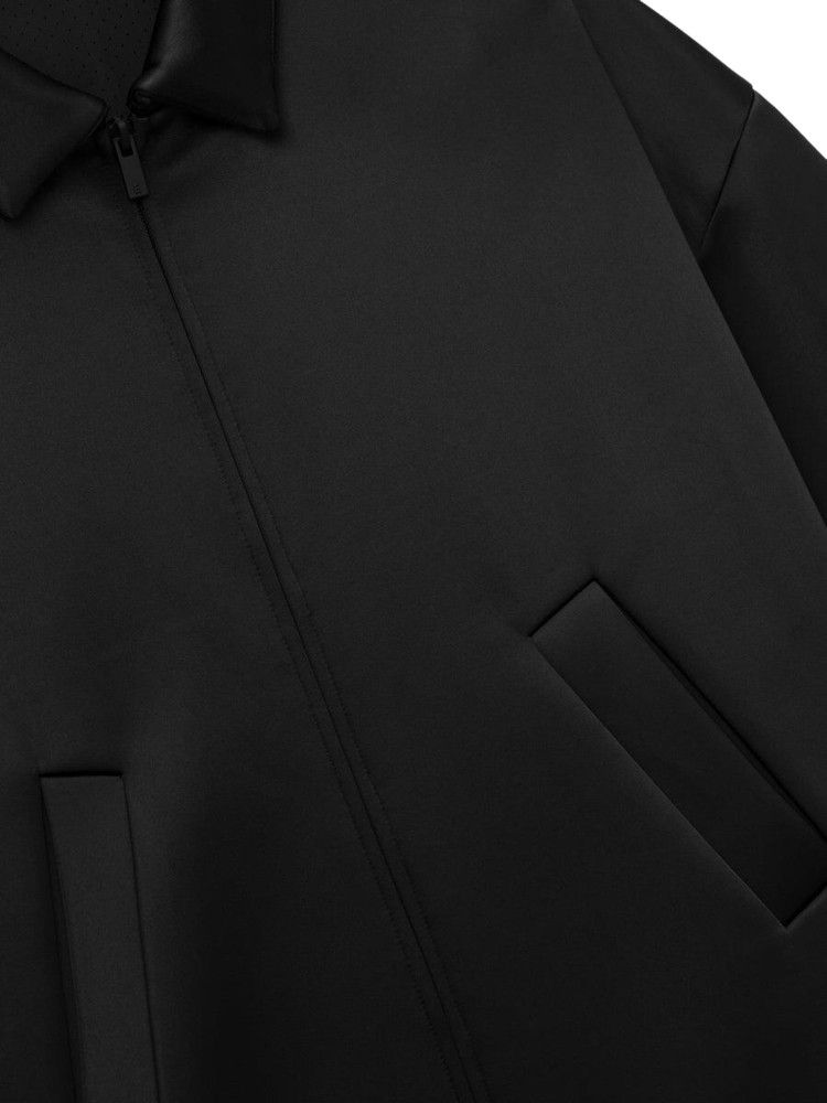 Fear Of God Essentials Bonded Satin Zip-Up Bomber Jacket 'jet Black'