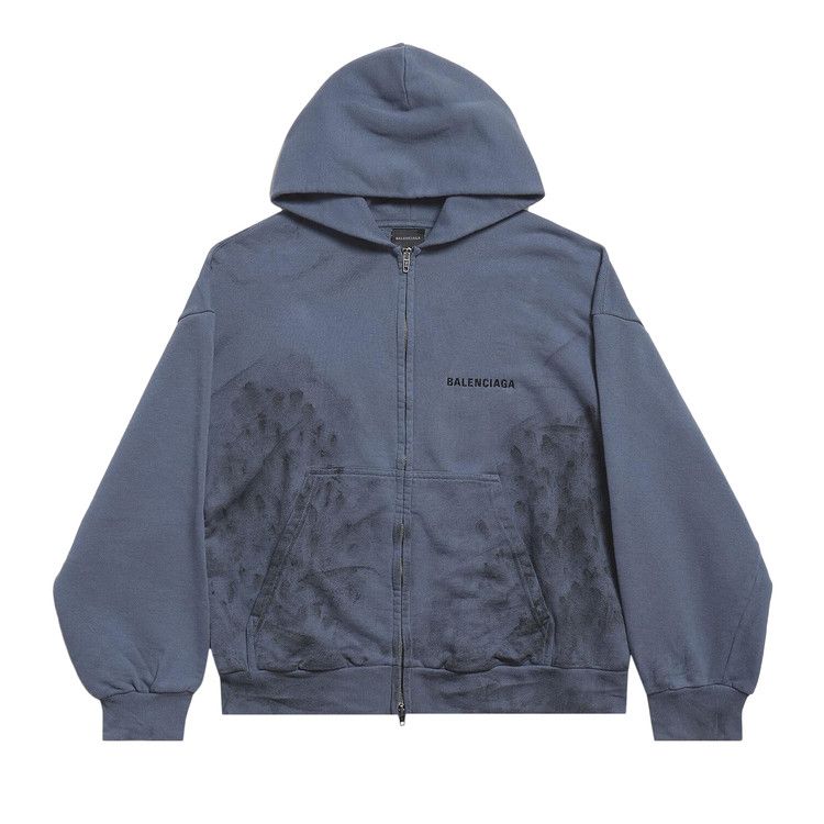 Balenciaga Back Zip Up Hoodie Regular Fit Faded Dark Blue/Black